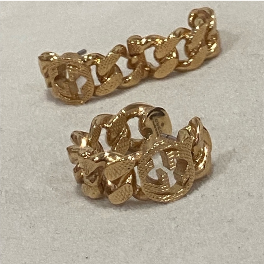 Gucci Brushed Gold GG chain hoop earrings - Picture 6 of 7